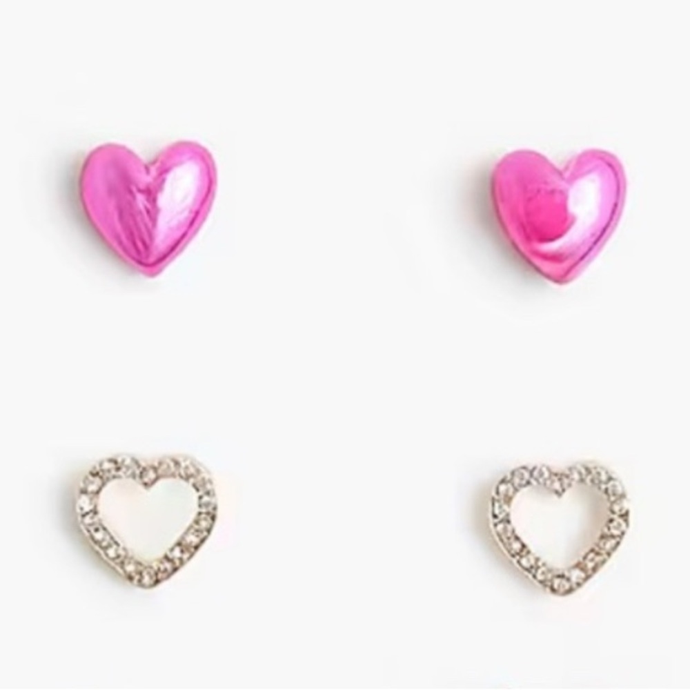 NWT Crewcuts Girls’ Heart Earrings Set of 2 – Pink & Crystal – One Pair Missing